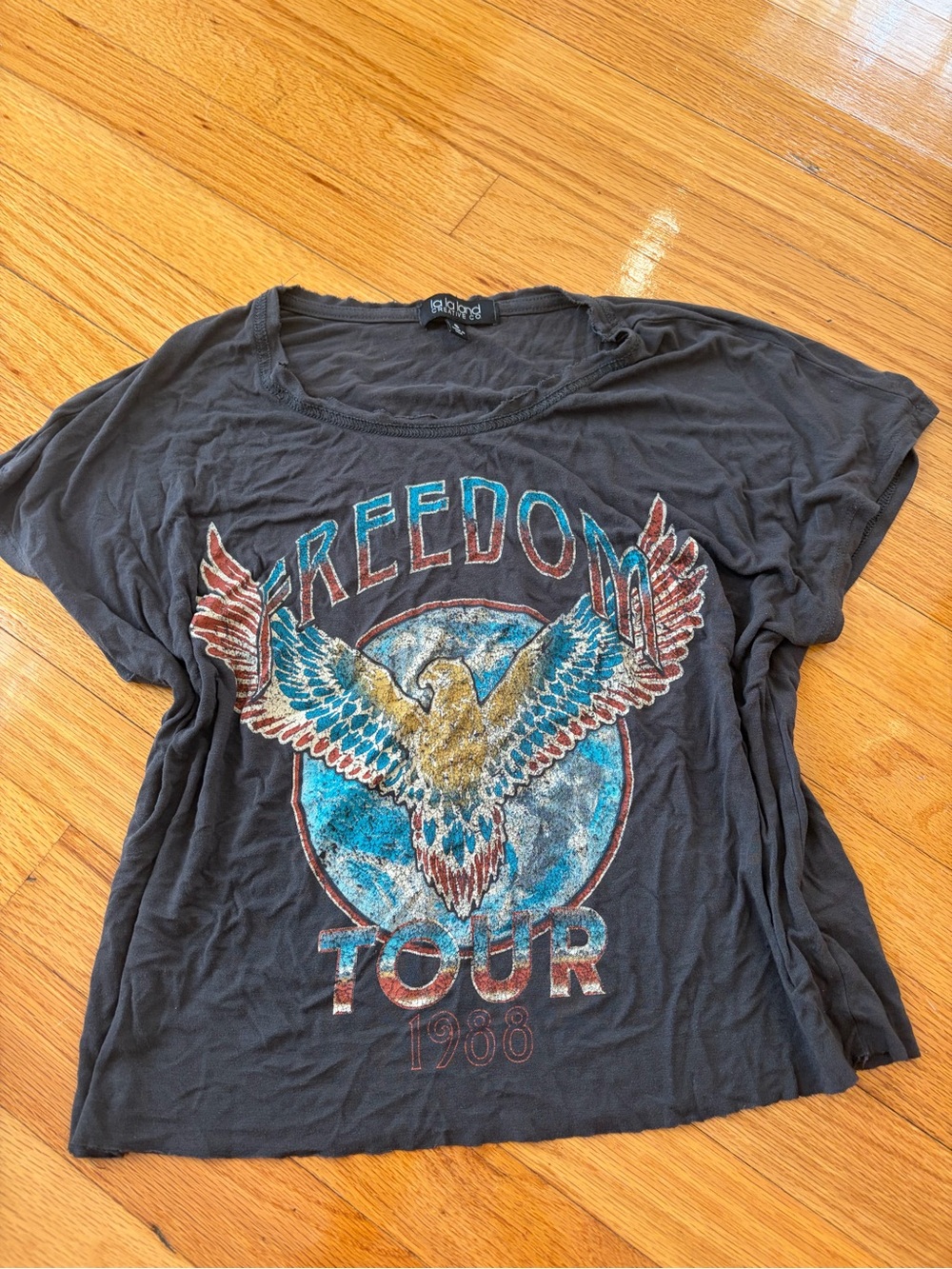BLANK NYC Black Freedom Tour Eagle Graphic Tee with Blue & Gold Accents
